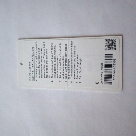 NWOT!!! π Lululemon π Define Jacket Size 6 - Picture 7 of 9